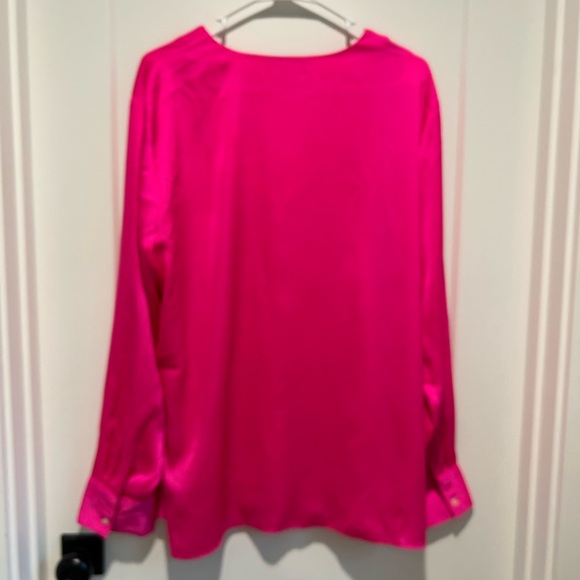 Banana Republic Hot Pink Silky V-Neck Blouse XL | Long Sleeve Work Top - Picture 5 of 8